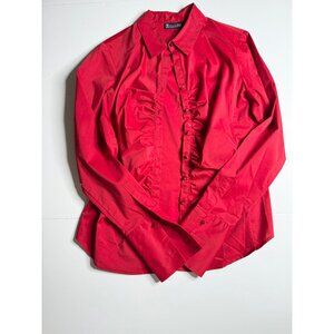 7th Avenue Design Studio New York & Company Red Button-Up Shirt With Ruched Fron